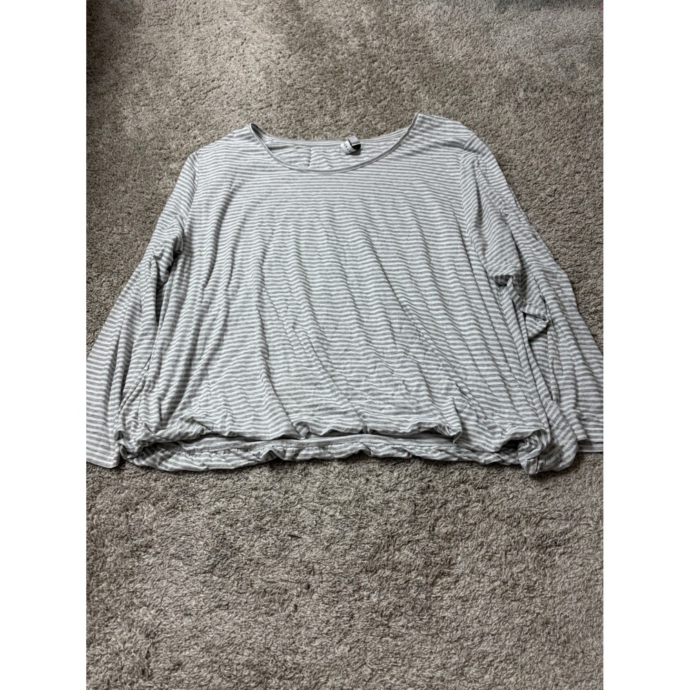 Grace + Karma Womens 3X Grey White Striped Long Sleeve Scoop Neck Top
